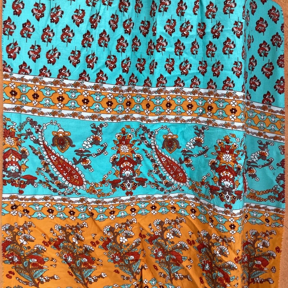 Bluetime Boho Floral Paisley Midi Dress Turquoise Orange Bell Sleeve M - Picture 7 of 9